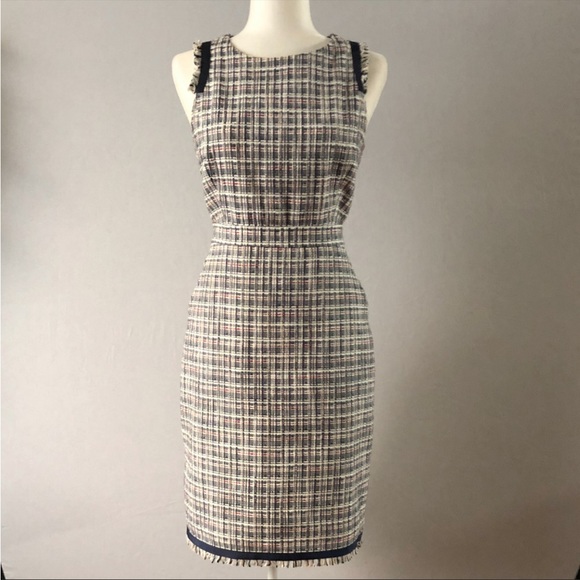 J.CREW TWEED FRINGE SHEATH DRESS RED WHITE BLUE - Picture 3 of 9